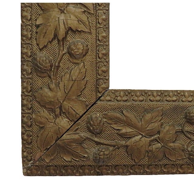 19th C. Antique Victorian Picture Frame Gilt Wood & Gesso Leaves & Flowers Fits 17 1/4" X 14 1/2" Rabbet Opening For Sale - Image 4 of 6