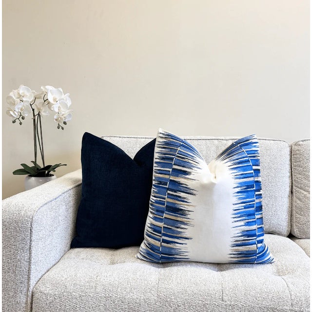 Contemporary Azul Multi Embroidered Throw Pillow With Feather Down Insert For Sale - Image 3 of 4