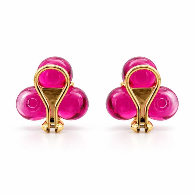 Late 20th Century Late 20th Century Pair of Baccarat 18k Yellow Gold Ruby Red Crystal Glass Earrings For Sale - Image 5 of 5