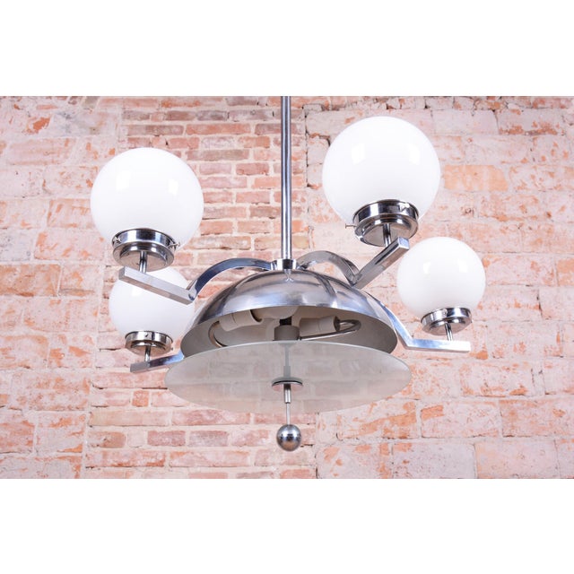 Bauhaus Bauhaus Chandelier in Chrome-Plated Steel and Opaline Glass, Czech, 1930s For Sale - Image 3 of 11