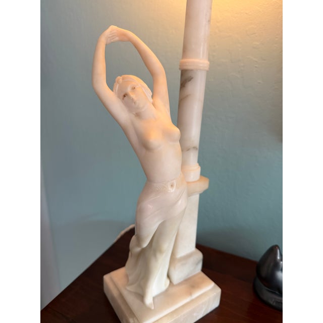 1930s 1930s Alabaster Carved Figural Table Lamp For Sale - Image 5 of 17