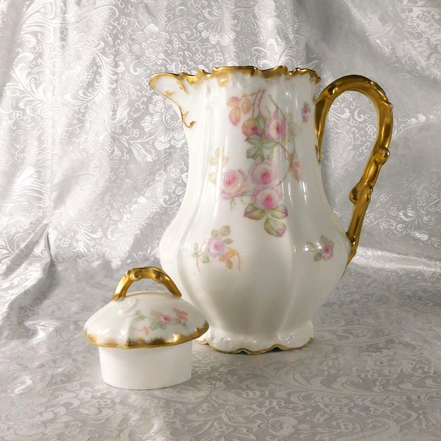 Late 18th Century Late 18th Century Limoges Pink Floral Chocolate Pot With Four Matching Cups # 27213 For Sale - Image 5 of 18