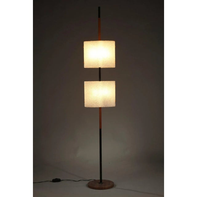 Scandinavian Black Lacquered Steel & Teak Floor Lamp with 2 Granite Acrylic Glass Diffusers, 1960s For Sale - Image 15 of 16