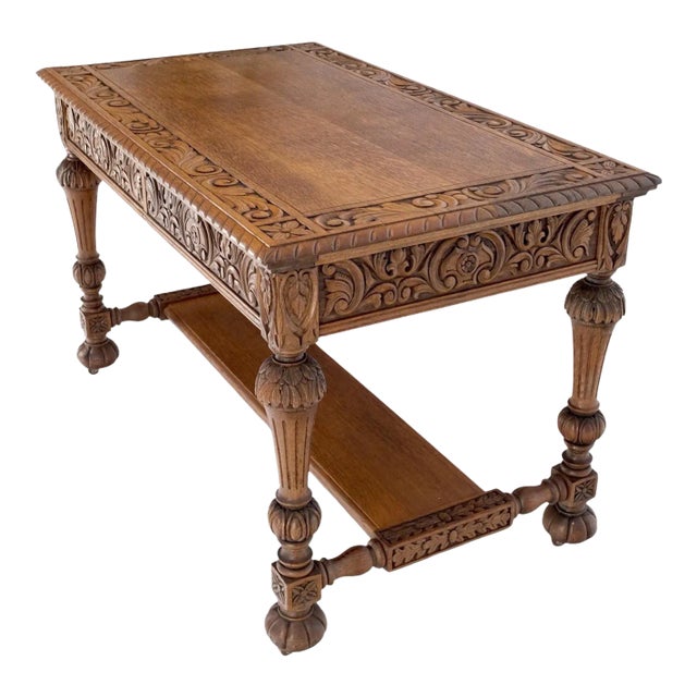 Carved Oak Small Partners Desk Console Writing Table Chairish