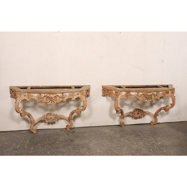 Early 19th Century French Rocaille Carved Marble Top Consoles For Sale - Image 10 of 13