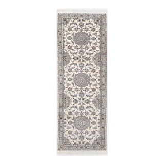 Ivory Color Fine Hand Knotted Persian Nain Runner For Sale