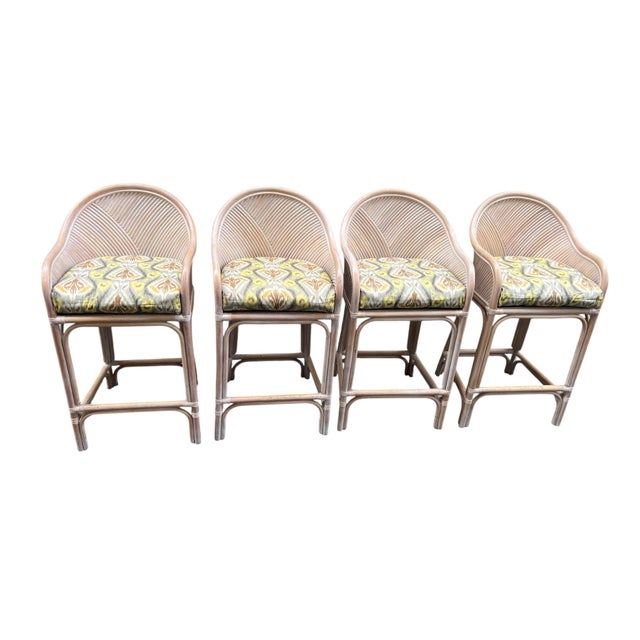 Shabby Chic Late 20th Century Split Reed Rattan Bamboo Counter Bar Stool Chairs Henry Link For Sale - Image 3 of 18