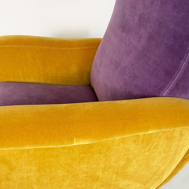 Mid-Century Italian Purple and Yellow Armchair with Wood Conical Legs, 1960s For Sale - Image 11 of 14