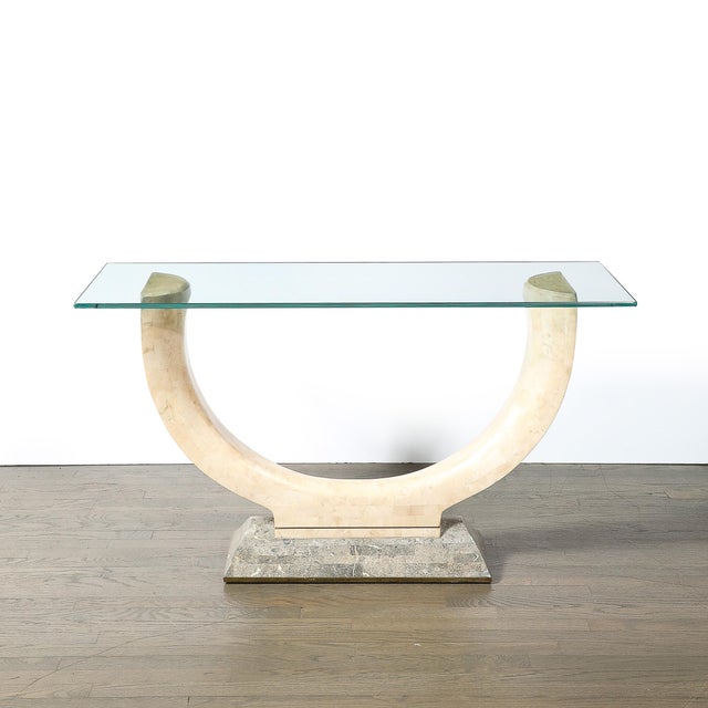 Mid-Century Tessellated Stone Console Table W/ Brass Inlays by Maitland Smith For Sale - Image 9 of 18