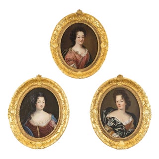 Three Portraits of The Princesses of Bourbon, Oil on Canvases, 18th Century, Framed For Sale