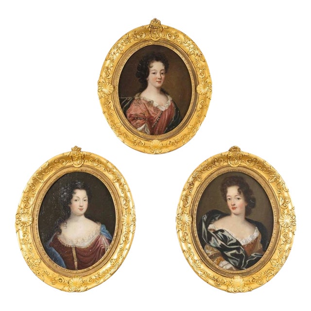 Three Portraits of The Princesses of Bourbon, Oil on Canvases, 18th Century, Framed For Sale