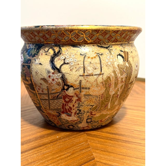 Ceramic Vintage Satsuma Style Porcelain Fishbowl Planter Floral and Keisha Design With Koi Interior For Sale - Image 7 of 15