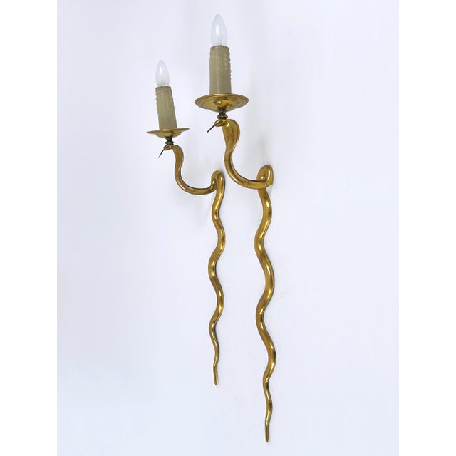 Gold Vintage Cast Brass Cobra Wall Lamps from Maison Jansen, 1960s, Set of 2 For Sale - Image 8 of 18