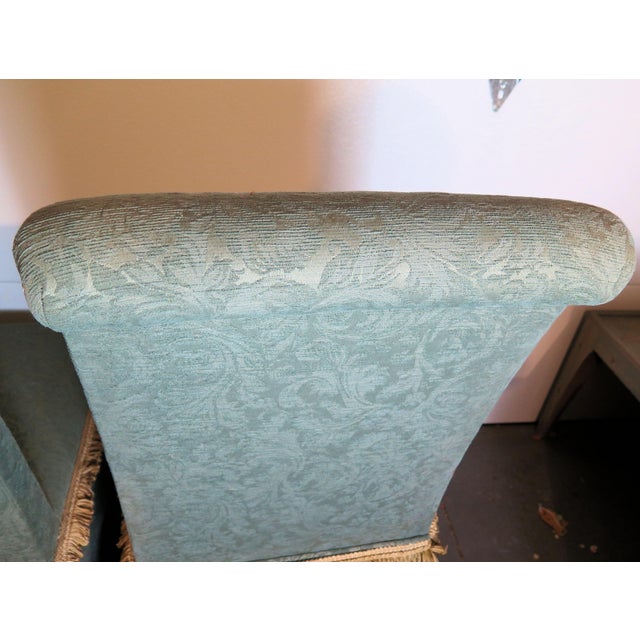 Drexel Pair of Sea Foam Green Drexel Dining/Side Chairs With Short Cotton Fringe Framing the Seat For Sale - Image 4 of 6