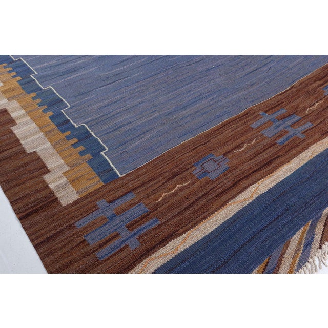 Doris Leslie Blau Vintage Swedish Flat Woven Rug by Johanna Bruns Vavskola For Sale - Image 4 of 9
