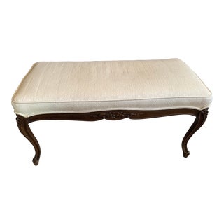 Mid 20th Century Vintage French Louis XV Style Carved and Upholstered Bench For Sale