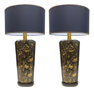 Vintage Italian Black and Gold Glazed Ceramic Table Lamps, 1980s, Set of 2
