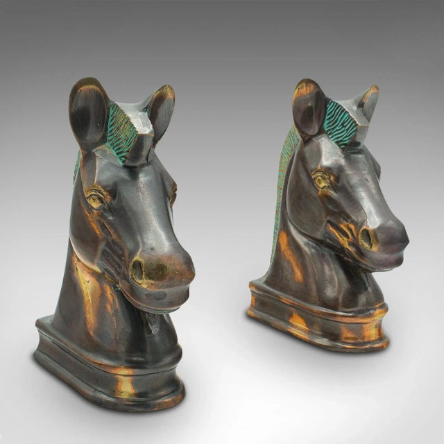 1970s Modern Pair of Vintage Horse Bust Bookends, English, Cast Brass, Decorative, Novel Rest For Sale - Image 11 of 11