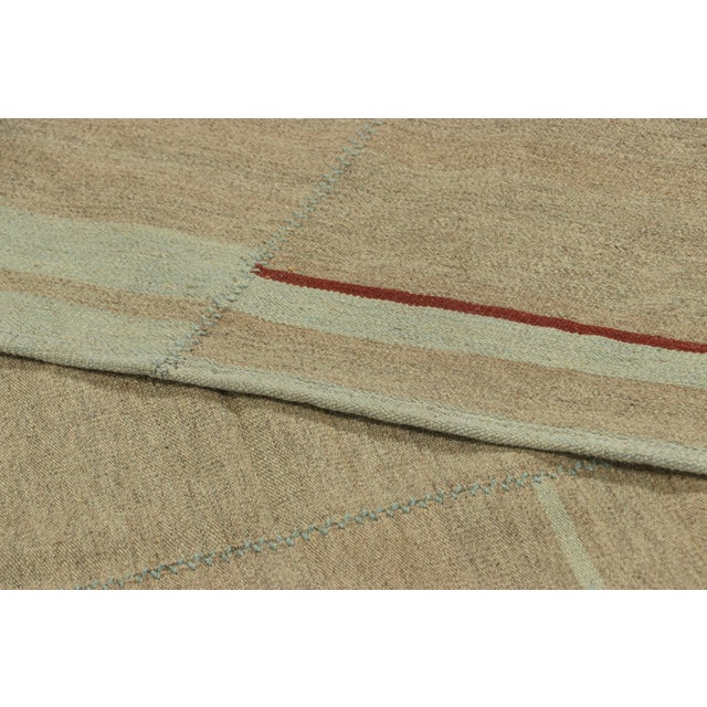 Textile Rug & Kilim’s Contemporary Kilim, Beige With Red and Light Blue Textural Stripes For Sale - Image 7 of 7
