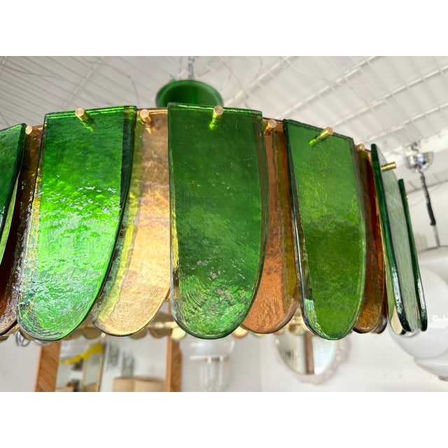 Contemporary Chandelier Brass and Murano Glass Blade, Italy For Sale - Image 4 of 12