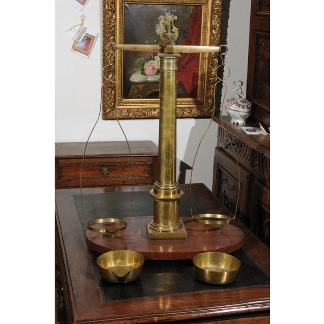 English 19th Century Brass Herbalist Scale with Central Column and Lyre Motif For Sale - Image 10 of 11