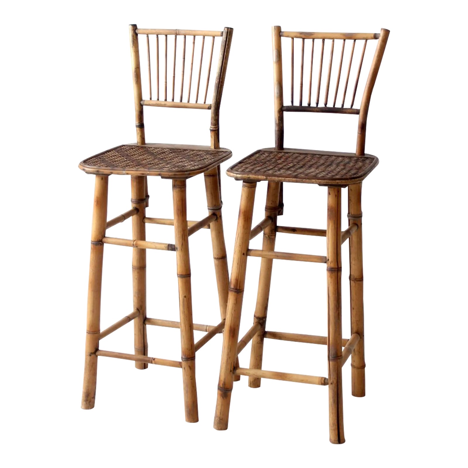 Mid Century Bamboo Bar Stools Pair | Chairish