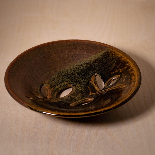 Rare Early 1960s Harrison McIntosh Vintage Pierced Olive Branch Ceramic Plate, Signed This rare vintage ceramic plate from...