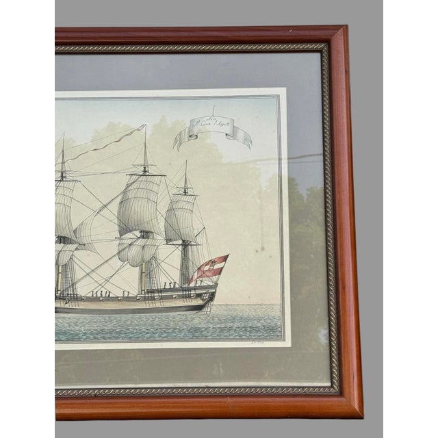 Illustration Antique Framed Sailing Battleship Print Nave Il Cesare l'Augusto For Sale - Image 3 of 9