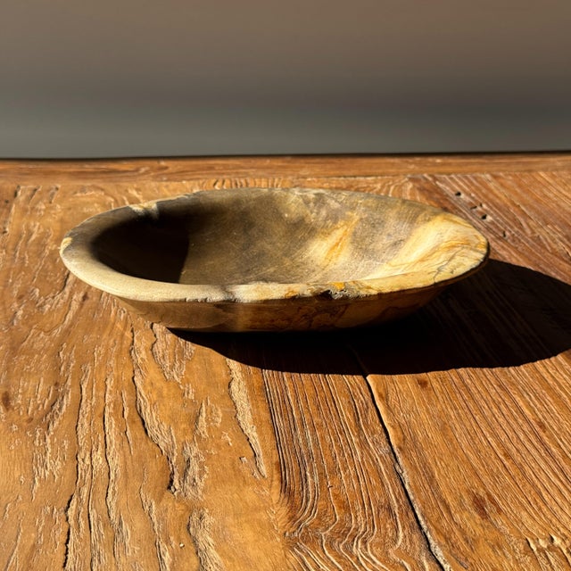 Dark beige oval petrified wood trinket dish or bowl. Petrified wood is a fossilized wood (from the same family as...