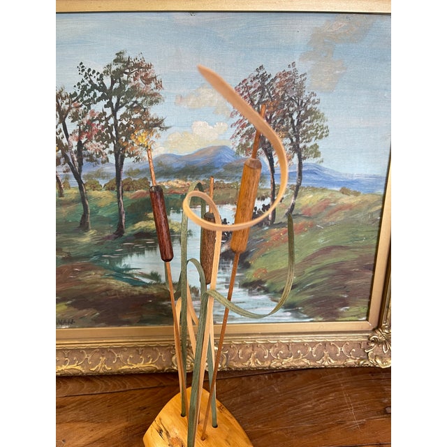 1980s Handcrafted Wooden Cattail a Sculpture by Wood N' Things, Minnesota Studio Craft Botanical Art For Sale In Seattle - Image 6 of 10