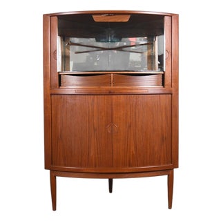 Mid 20th Century Johannes Andersen Bow Front Tambour Corner Unit in Teak, Attributed For Sale