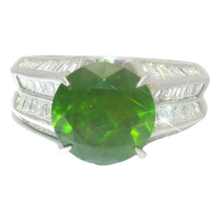 3.73 Carat Demantoid Garnet Diamond Platinum Ring, GRS Certified, Size 6 For Sale