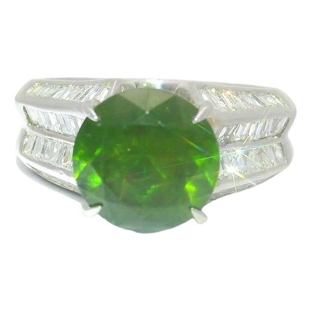 3.73 Carat Demantoid Garnet Diamond Platinum Ring, GRS Certified, Size 6 For Sale
