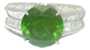 3.73 Carat Demantoid Garnet Diamond Platinum Ring, GRS Certified, Size 6