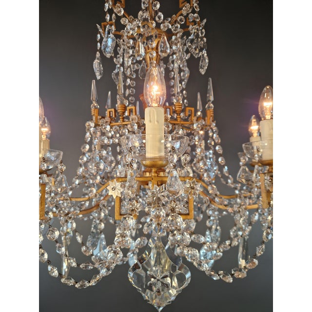 Brass Antique Louis XVI Revival Crystal Chandelier Giltwood and Brass Circa 1890 For Sale - Image 8 of 13