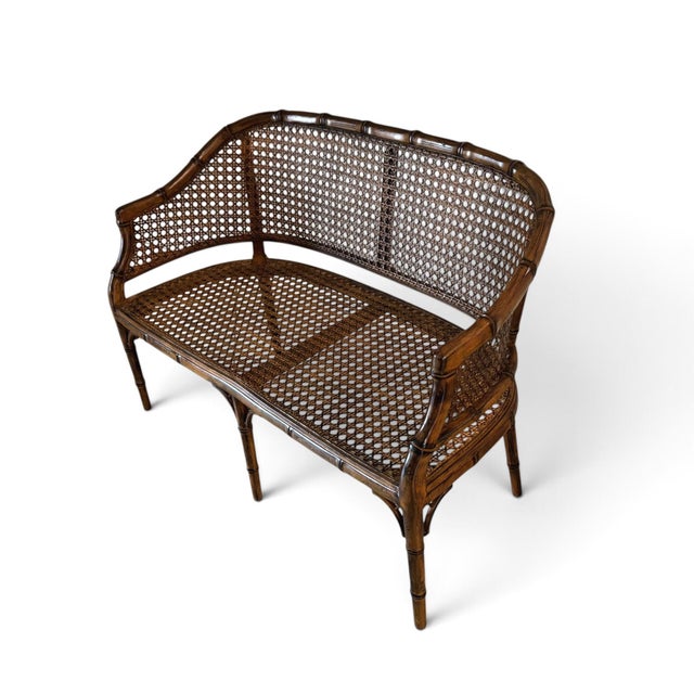 Hollywood Regency Faux Bamboo Cane Settee For Sale In Miami - Image 6 of 18