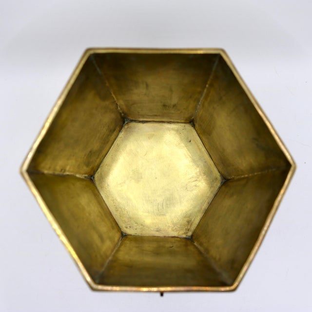 Brass 1960s Mid-Century Modern Mexican Brass & Mosaic Abalone Shell Hexagonal Ice Bucket For Sale - Image 8 of 10