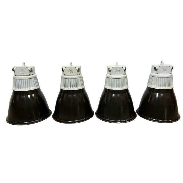 Industrial Black Enamel Pendant Lamps from Elektrosvit, 1970s, Set of 4 For Sale - Image 16 of 16