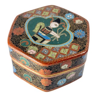 20th Century Japanese Cloisonne Enamel Box With Egyptian Figure For Sale