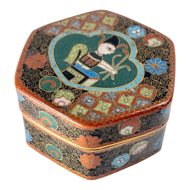 20th Century Japanese Cloisonne Enamel Box With Egyptian Figure For Sale