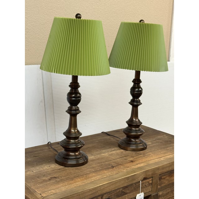 Mid 20th Century Traditional Turned Dark Bronzed Table Lamps, Pair For Sale - Image 5 of 12