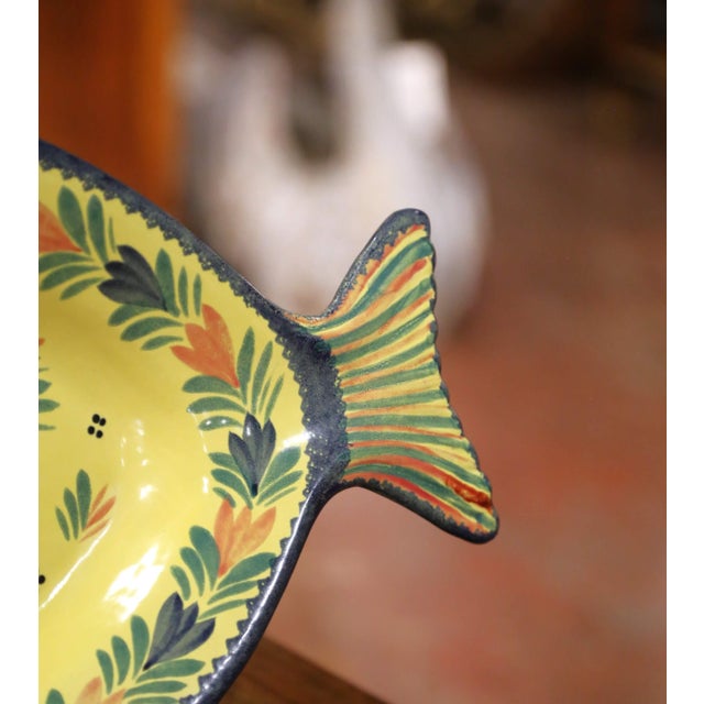 Orange Mid-20th Century French Hand-Painted Faience Fish Platter From Quimper For Sale - Image 8 of 10