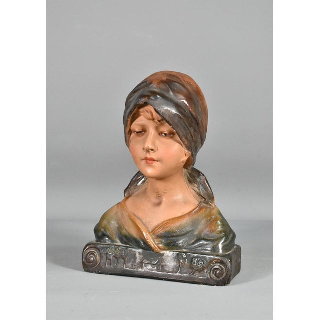 Antique French Bust of Young Girl in Plaster, 1910s For Sale - Image 3 of 16
