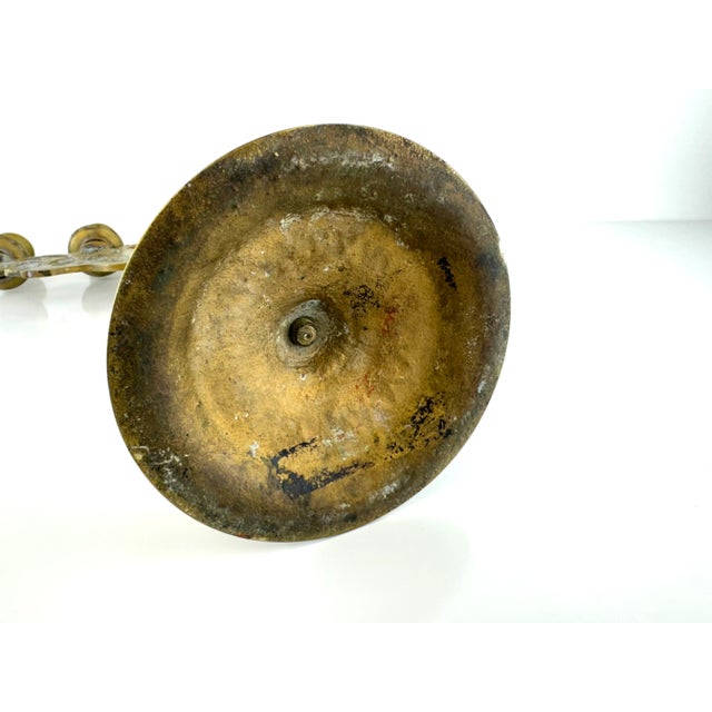 Ornate Vintage Brass Five-Arm Candelabra With Stylized Lions and Hand-Etched Detail For Sale - Image 16 of 16