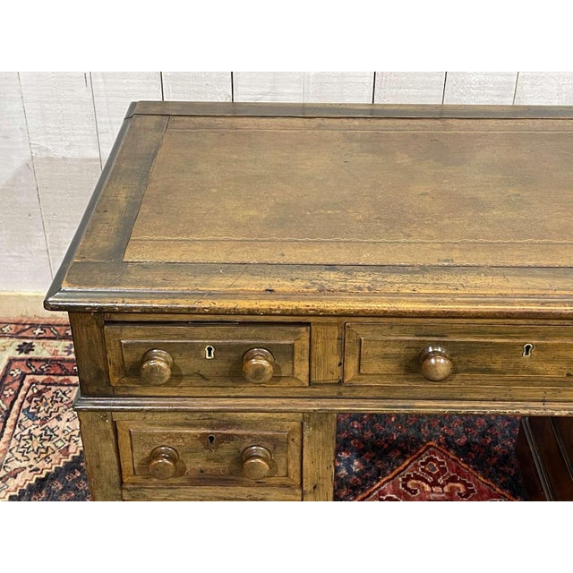 English Desk in Walnut with Oak and Leather Top For Sale - Image 4 of 18