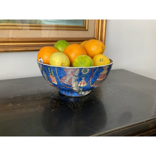 1950s Blue Ceramic Decorative Bowl For Sale - Image 4 of 12