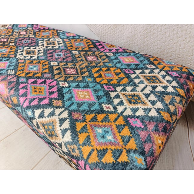Aztec Design Rug Print Fabric Upholstered Cushioned Storage Bench For Sale In Raleigh - Image 6 of 8