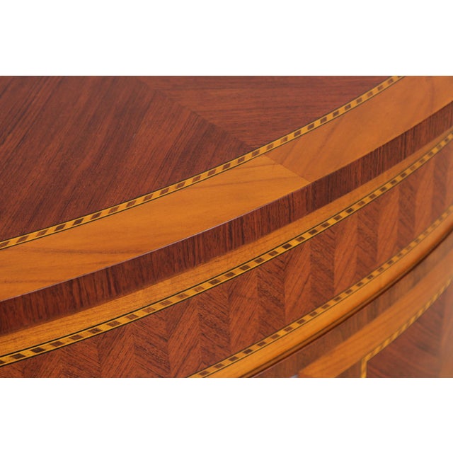 Brown Decorative Crafts Walnut Inlaid Demi Lune Commode Cabinet For Sale - Image 8 of 18