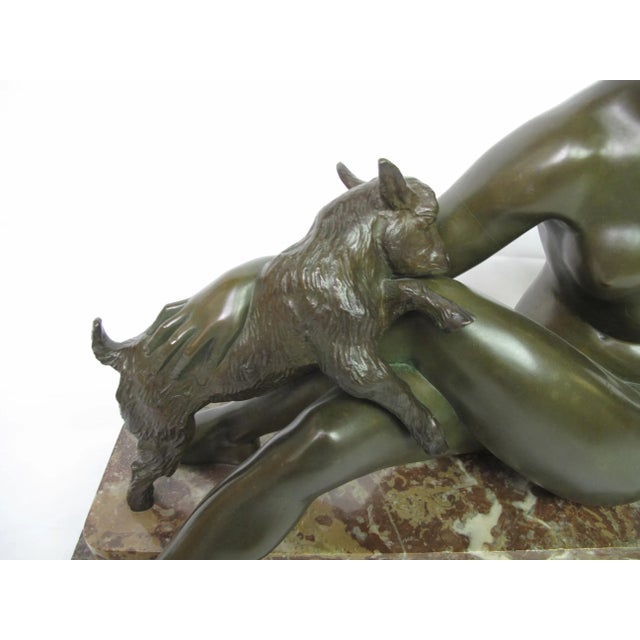 Figurative Late 19th Century Antique Maurice Guiraud Riviere Nymphe Et Chevreaux Nude Woman With Goats Bronze Sculpture For Sale - Image 3 of 13