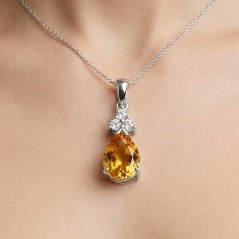 Contemporary Natural Citrine Gemstone Dainty Stacking Pendant for Her For Sale - Image 3 of 7